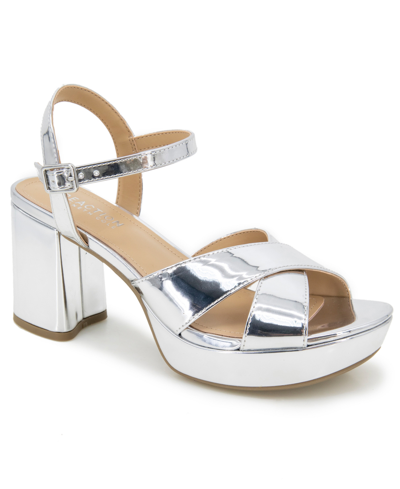 Kenneth Cole Reaction Reeva Platform Womens Criss-cross Front Buckle Ankle Strap In Silver