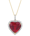Grown With Love Lab Grown Ruby (9-1/4 Ct. T.w.) & Lab Grown Diamond (1/2 Ct. T.w.) Heart Halo 18" Pendant Necklace I In Ruby