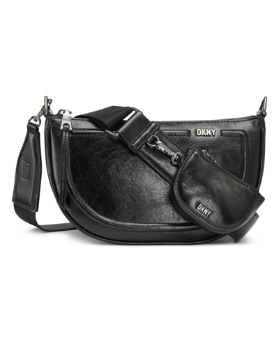 Dkny Women's Millie Micro Leather Flap Crossbody Bag in Black