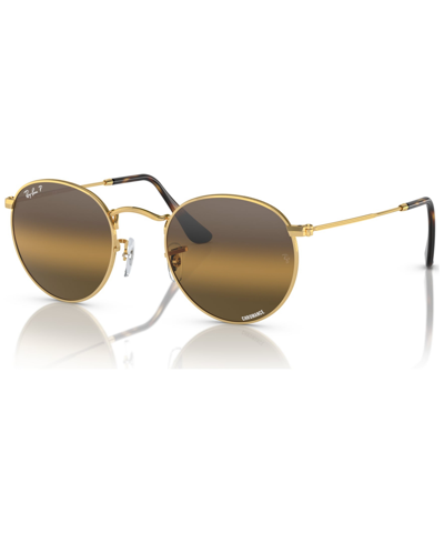 Ray Ban Men's Round Metal Chromance Polarized Sunglasses, Mirror Gradient Rb3447 In Gold