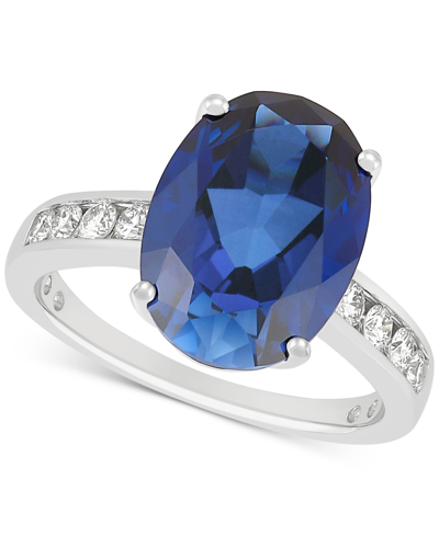 Grown With Love Lab Grown Sapphire (7-7/8 Ct. T.w.) & Lab Grown Diamond (3/8 Ct. T.w.) Oval Ring In 14k White Gold