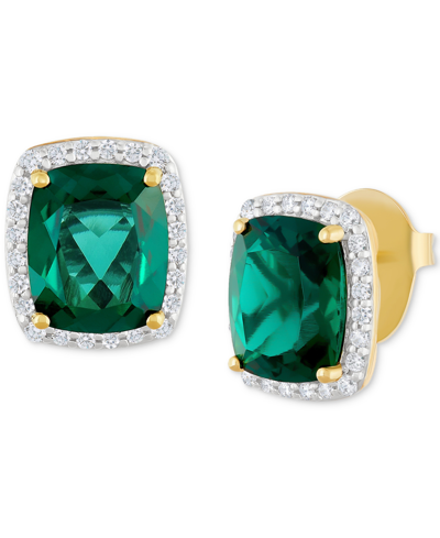 Grown With Love Lab Grown Emerald (7-5/8 Ct. T.w.) & Diamond (1/2 Ct. T.w.) Halo Stud Earrings In 14k Gold
