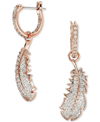 Swarovski Rose Gold-tone Nice Crystal Feather Drop Earrings In Rose Gold