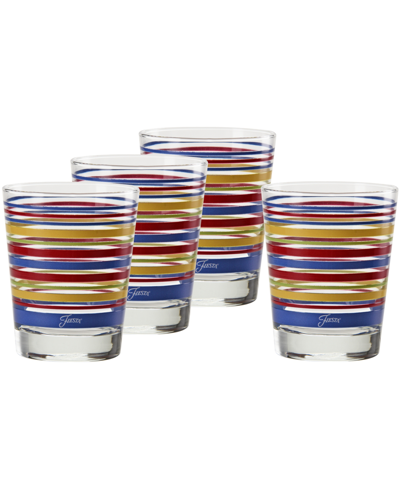 Fiesta Bright Stripes 15-ounce Tapered Double Old Fashioned (dof) Glass, Set Of 4 In Lapis,scarlet,daffodil And Lemongrass