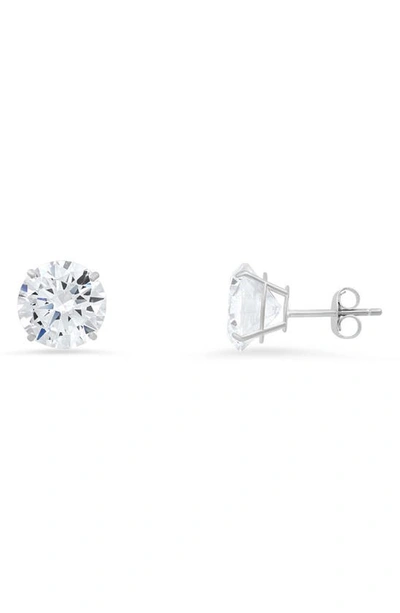 Queen Jewels 10k Gold Round Cubic Zirconia Stud Earrings In White Gold