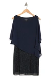 CONNECTED APPAREL CONNECTED APPAREL CAPE OVERLAY CHIFFON SHIFT DRESS
