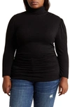 Renee C Turtleneck Long Sleeve Ruched Top In Black