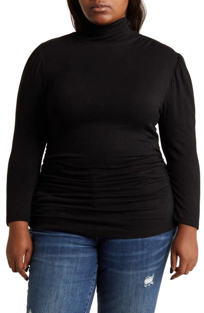 Renee C Turtleneck Long Sleeve Ruched Top In Black