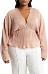 Renee C Plissé V-neck Top In Rose