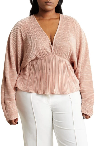 Renee C Plissé V-neck Top In Rose