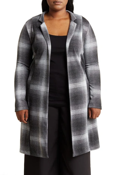 Renee C Plaid Longline Coat In Charcoal