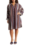 By Design Brooklyn Iii Long Sleeve Shirtdress In Vertical Stripe