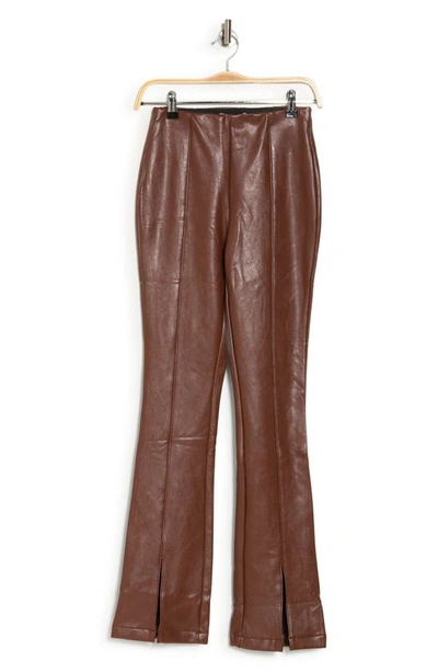 Afrm Adela High Waist Front Slit Faux Leather Pants In Chocolate
