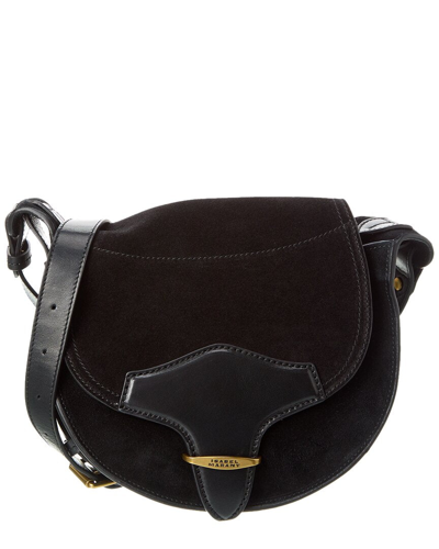 Isabel Marant Botsy Leather-trimmed Suede Shoulder Bag In Black