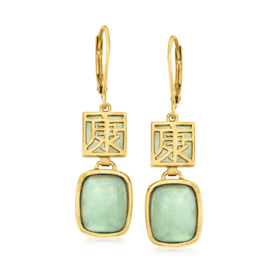 Ross-simons Jade "longevity" Drop Earrings In 18kt Gold Over Sterling In Green