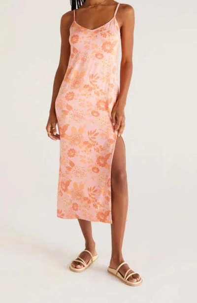 Z Supply Cora Floral Midi Dress In Sunkist Coral In Pink