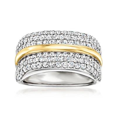 Ross-simons Pave Diamond Ring In Sterling Silver With 14kt Yellow Gold In White