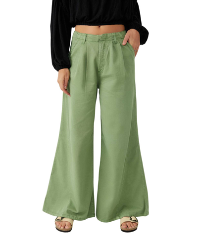 Free People Pieces Of Us Wide Leg Linen-blend Pant In Green