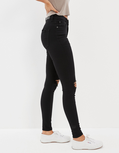 American Eagle Outfitters Ae Next Level Ripped High V-rise Jegging In Black
