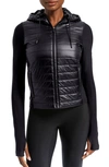 Bandier Women's Pro Fleece Mix Puffer Zip Jacket In Black