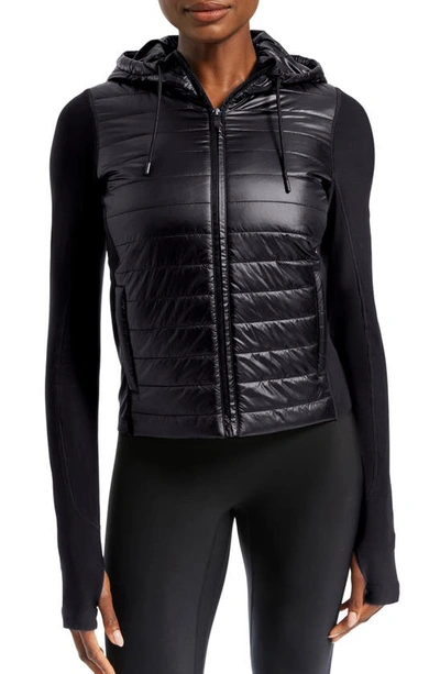 Bandier Women's Pro Fleece Mix Puffer Zip Jacket In Black