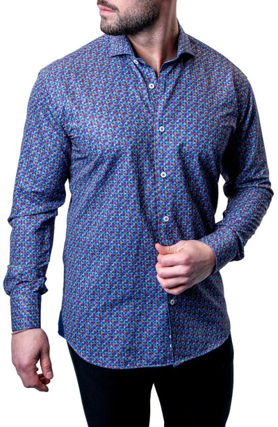 Maceoo Einstein Check Mate Contemporary Fit Button-up Shirt In Blue Multi