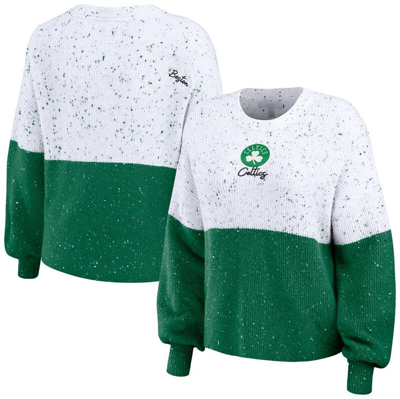 Wear By Erin Andrews Women's  White, Kelly Green Boston Celtics Color-block Pullover Sweater In White,kelly Green