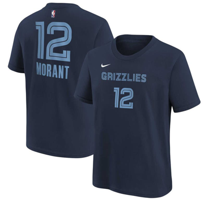 Nike Kids' Big Boys Ja Morant Navy Memphis Grizzlies Icon Name And Number T-shirt