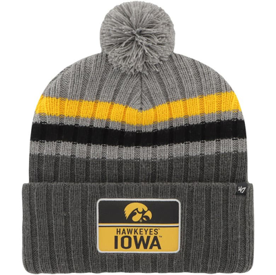 47 ' Charcoal Iowa Hawkeyes Stack Striped Cuffed Knit Hat With Pom