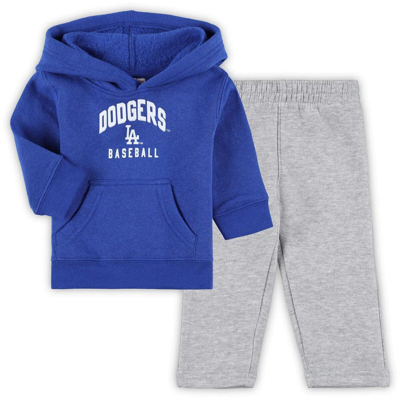 Outerstuff Babies' Infant Boys And Girls Royal, Heather Gray Los Angeles Dodgers Play By Play Pullover Hoodie And Pants In Royal,heather Gray