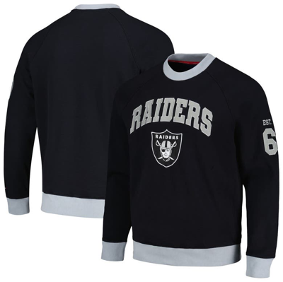 Tommy Hilfiger Black Las Vegas Raiders Reese Raglan Tri-blend Pullover Sweatshirt In Black,silver