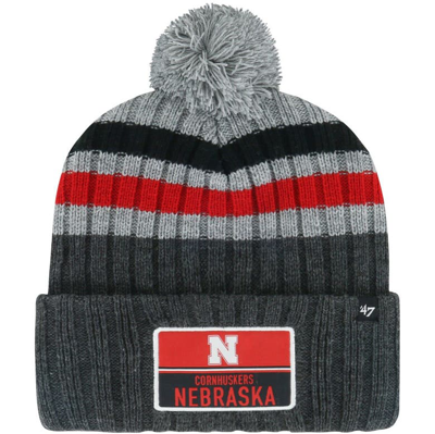 47 ' Charcoal Nebraska Huskers Stack Striped Cuffed Knit Hat With Pom