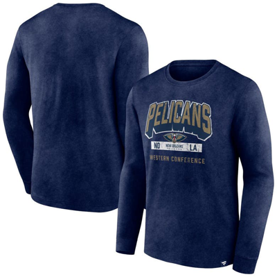 Fanatics Branded Heather Navy New Orleans Pelicans Front Court Press Snow Wash Long Sleeve T-shirt