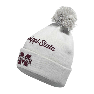 Adidas Originals Adidas White Mississippi State Bulldogs Cuffed Knit Hat With Pom In Gray