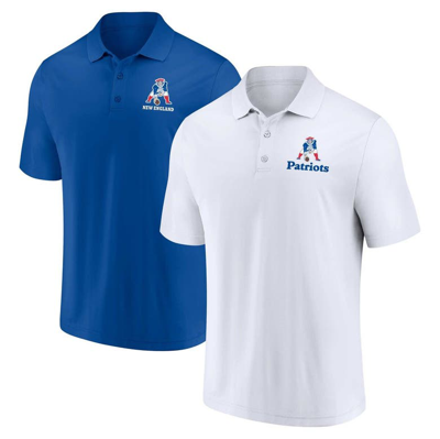 Fanatics Men's  White, Royal Distressed New England Patriots Throwback Two-pack Polo Shirt Set In White,royal