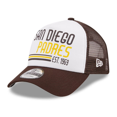 New Era Men's  White, Brown San Diego Padres Stacked A-frame Trucker 9forty Adjustable Hat In White,brown