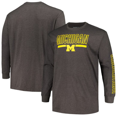 Profile Men's  Heather Charcoal Michigan Wolverines Big And Tall Two-hit Graphic Long Sleeve T-shirt