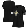 Fanatics Branded Black New Orleans Saints Plus Size Logo Notch Neck Raglan Sleeve T-shirt In Black