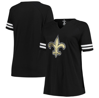 Fanatics Branded Black New Orleans Saints Plus Size Logo Notch Neck Raglan Sleeve T-shirt