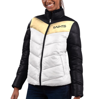 G-iii 4her By Carl Banks Women's  White, Black New Orleans Saints New Star Quilted Full-zip Jacket In White,black