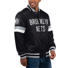 Starter Black Brooklyn Nets Home Game Satin Full-snap Varsity Jacket In Black