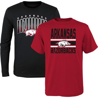Outerstuff Kids' Preschool Black/cardinal Arkansas Razorbacks Fan Wave Short & Long Sleeve T-shirt Combo Pack