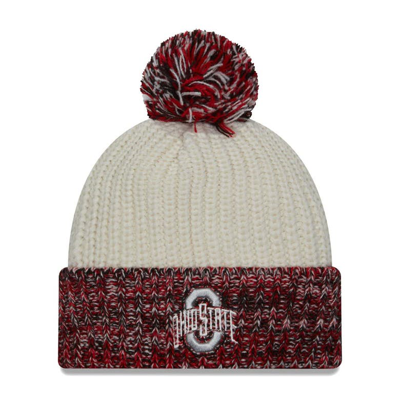 New Era Cream Ohio State Buckeyes Fresh Cuffed Knit Hat With Pom