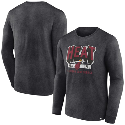 Fanatics Branded Heather Charcoal Miami Heat Front Court Press Snow Wash Long Sleeve T-shirt