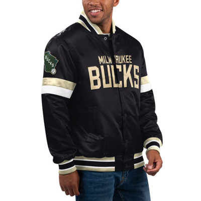 Starter Black Milwaukee Bucks Home Game Satin Full-snap Varsity Jacket