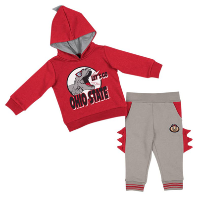 Colosseum Babies' Infant   Scarlet/gray Ohio State Buckeyes Dino Pullover Hoodie And Pants Set