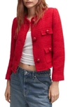Mango Pocket Tweed Jacket Red