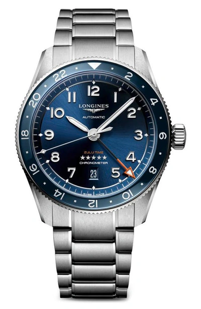 Longines Mens Blue L3.812.4.93.6  Spirit Zulu Time Stainless-steel Automatic Watch