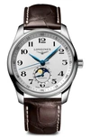 Longines Men's Swiss Automatic Master Brown Leather Strap Watch 40mm In Silver