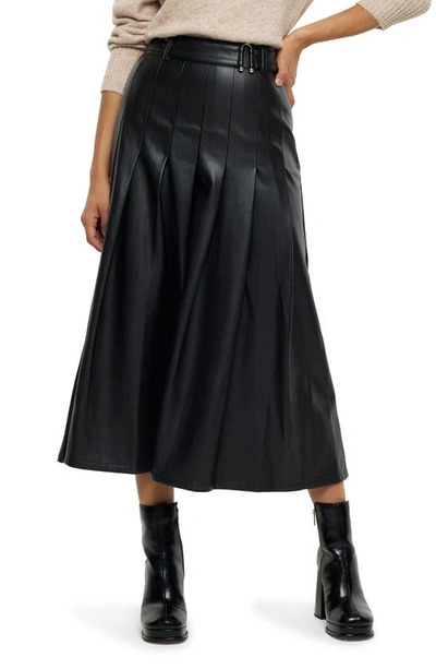 River Island Plated Faux Leather Midi Skirt In Black